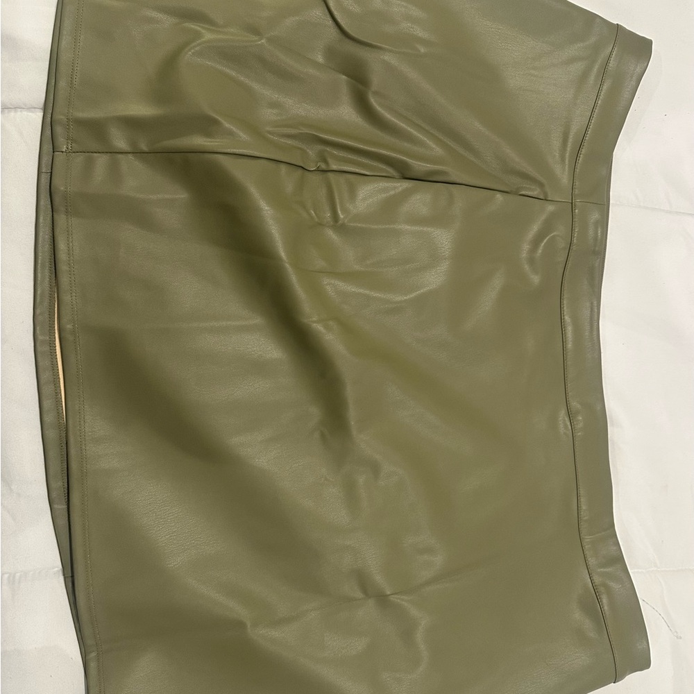 Olive Green Leather Skirt